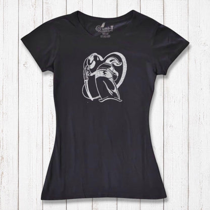 Black women's artist t-shirt made from bamboo and organic cotton with 'Paint More' design by Eujin Kim Neilan. Stylish and sustainable wear.
