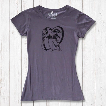 Plum purple women's bamboo and organic cotton tee with 'Paint More' design by Eujin Kim Neilan. Sustainable fashion for artists and dreamers.
