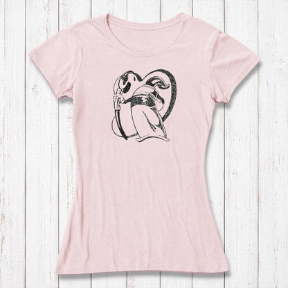 Pink bamboo and organic cotton women's t-shirt with 'Paint More' artwork by Eujin Kim Neilan. Soft, artistic gift for creative women.