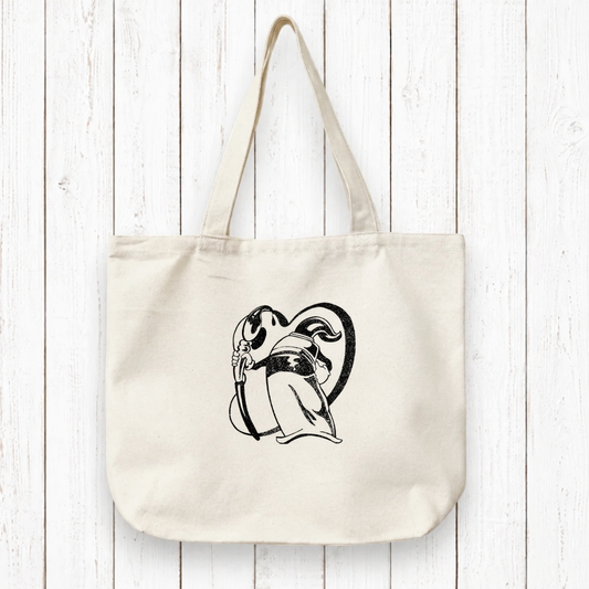 Artist canvas tote bag with hand-drawn painter design, made from organic cotton. Eco-friendly and durable, ideal gift for painters and creatives.