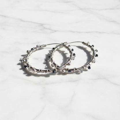 Silver Plated Hoop Earrings with Hematite Beads