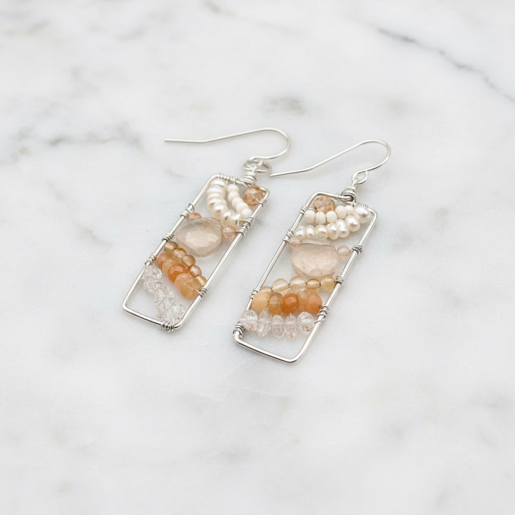 Rectangle Peach and Cream Earrings