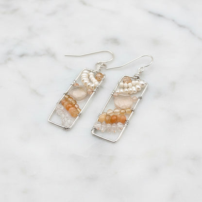 Rectangle Peach and Cream Earrings