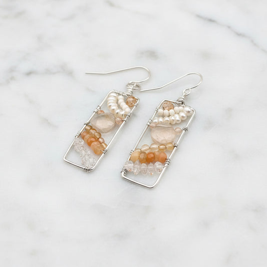Rectangle Peach and Cream Earrings