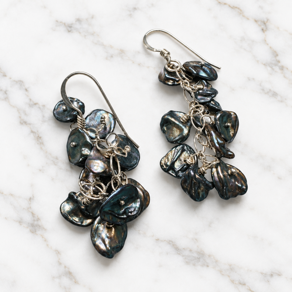 Chain Drop Earrings-Peacock Pearls