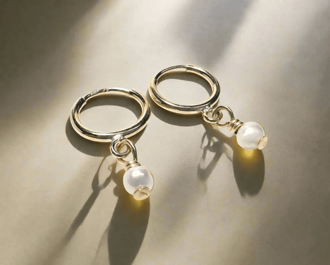 Pearl Huggie Hoops, Gold Filled 9 mm Earrings, Tiny Hoops* Janine Gerade