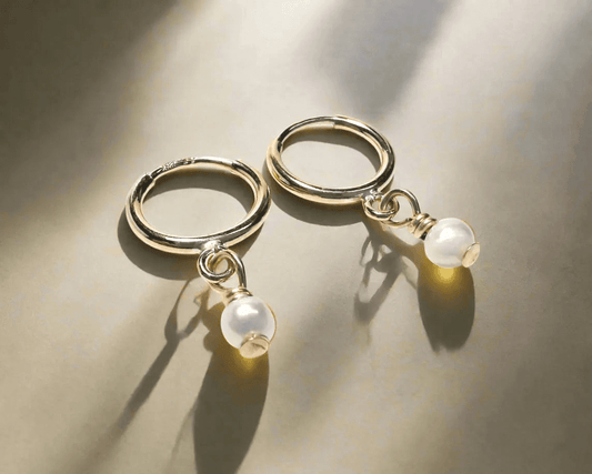 Pearl Huggie Hoops, Gold Filled 9 mm Earrings, Tiny Hoops* Janine Gerade