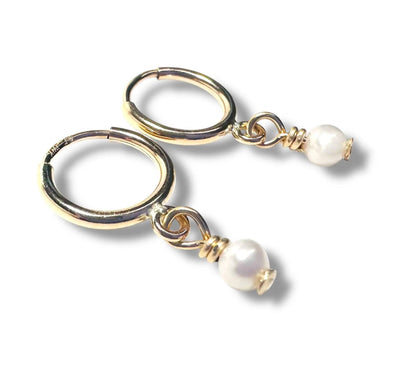 Pearl Huggie Hoops, Gold Filled 9 mm Earrings, Tiny Hoops* Janine Gerade