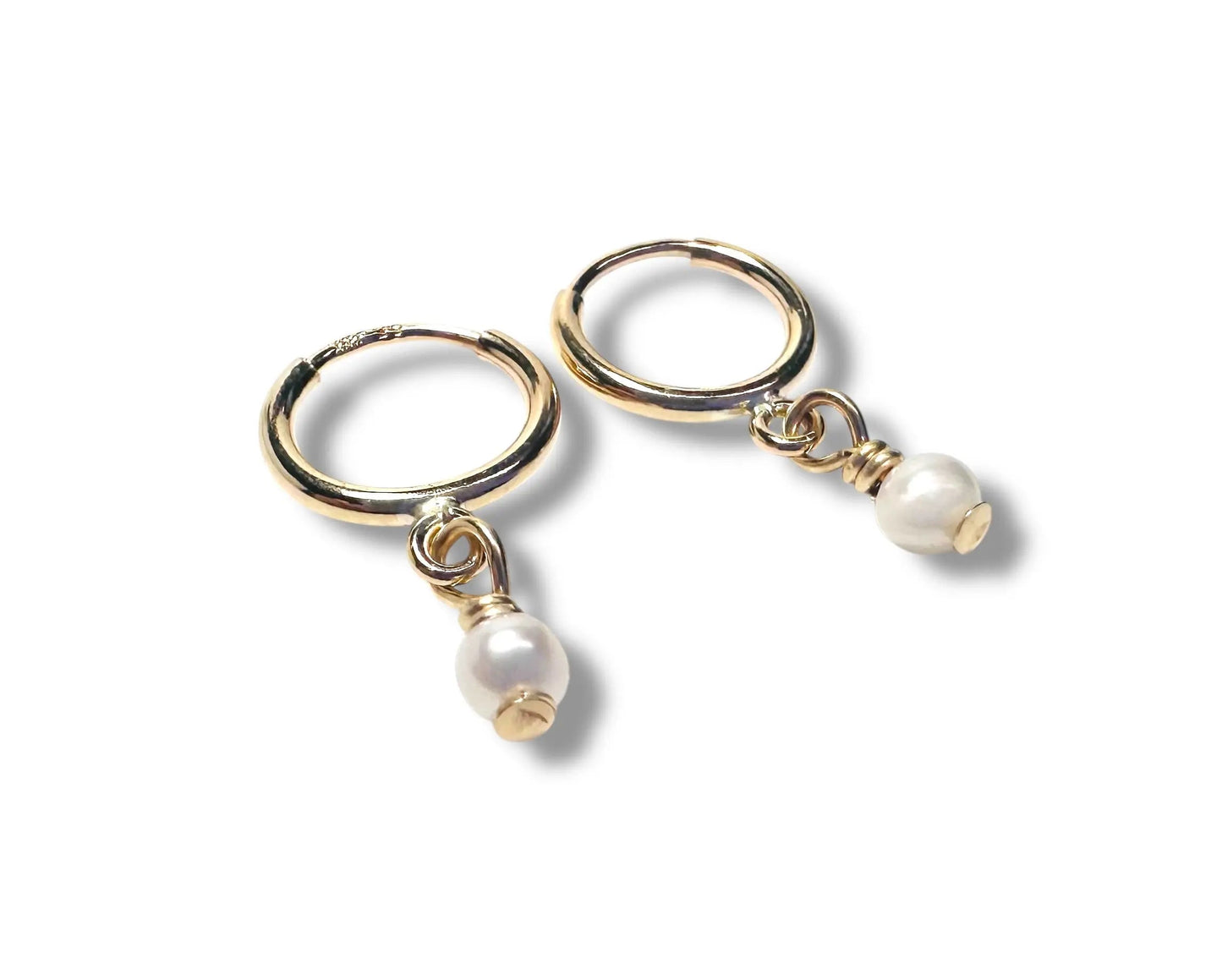 Pearl Huggie Hoops, Gold Filled 9 mm Earrings, Tiny Hoops* Janine Gerade