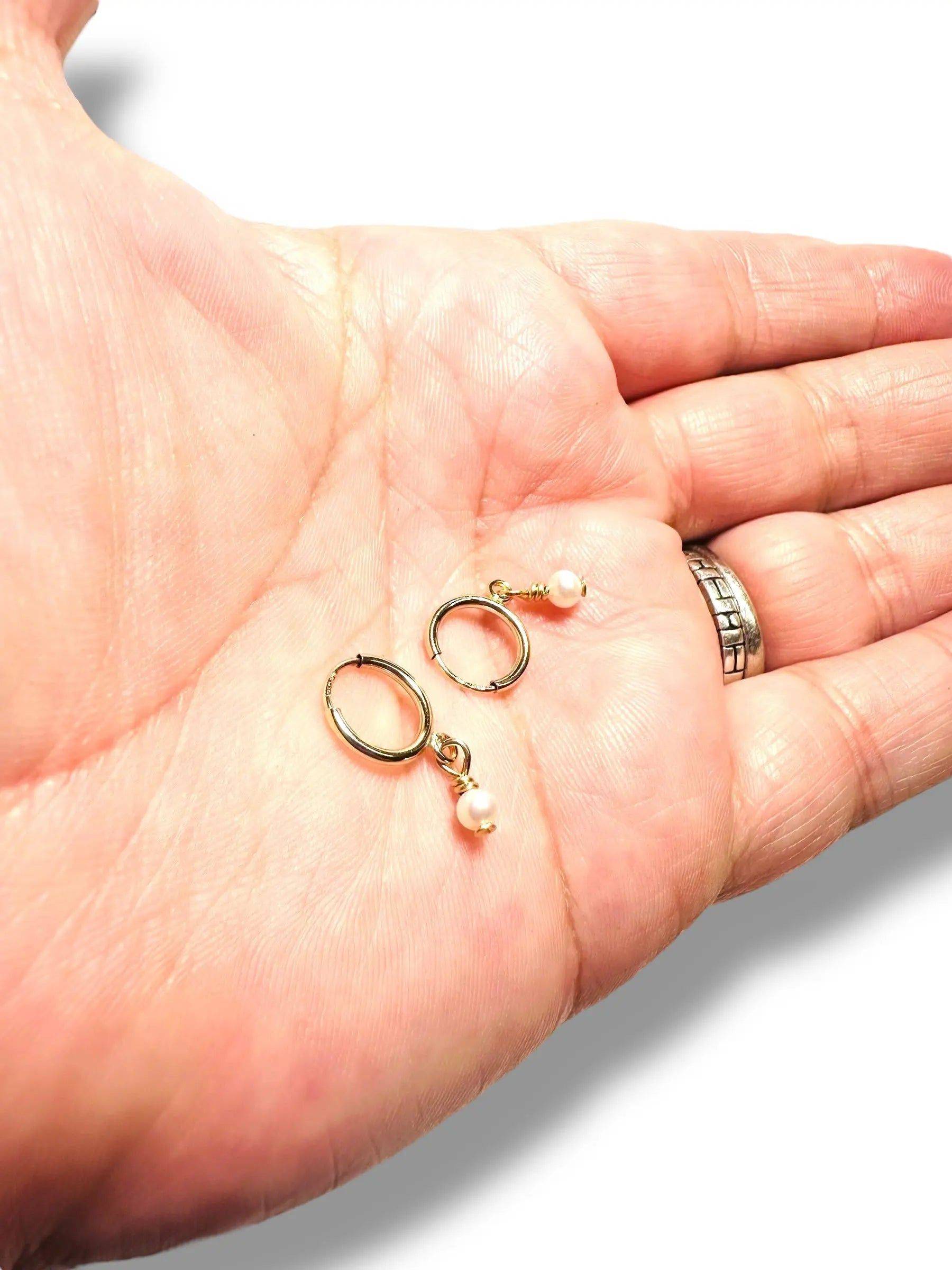 Pearl Huggie Hoops, Gold Filled 9 mm Earrings, Tiny Hoops* Janine Gerade