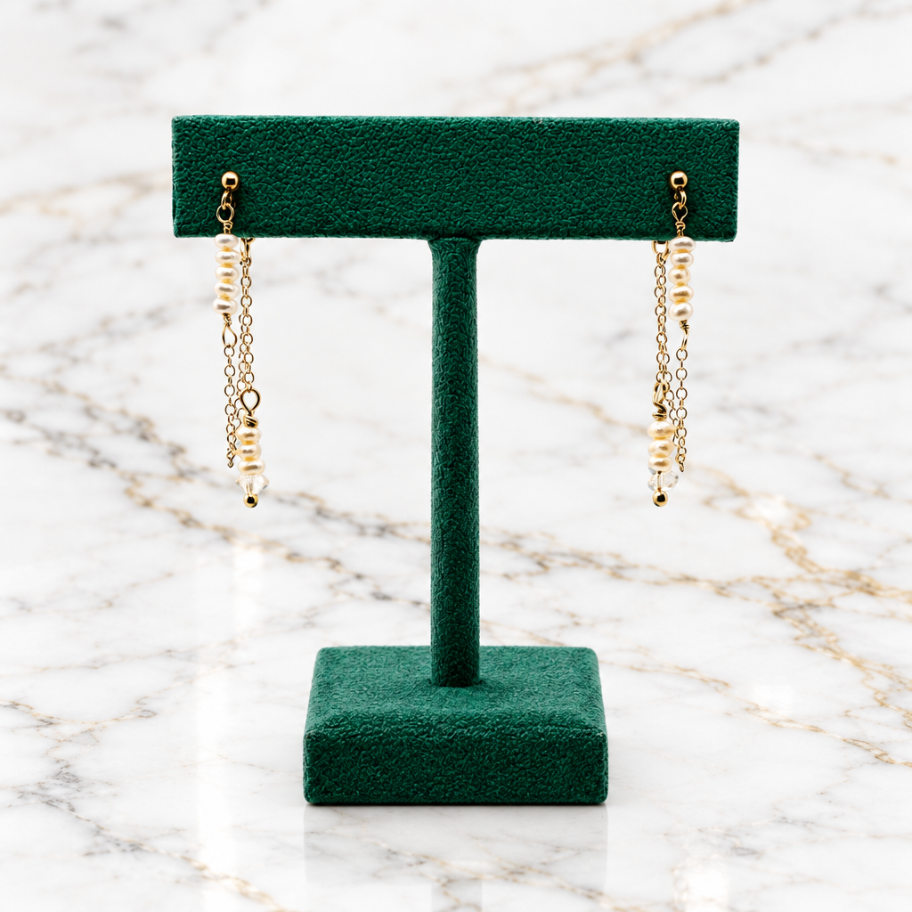 Chain Drop Pearl Earrings- Connected