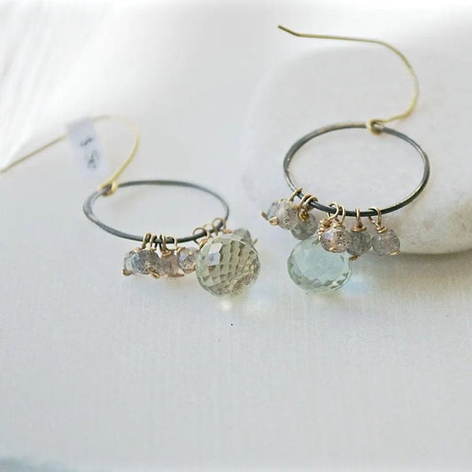 Peridot & Labradorite With Gunmetal Hoop And Sterling Silver Earring Hooks - Uni-T