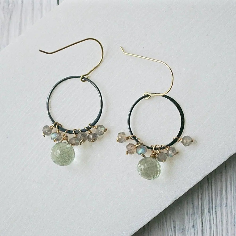 Peridot & Labradorite With Gunmetal Hoop And Sterling Silver Earring Hooks - Uni-T