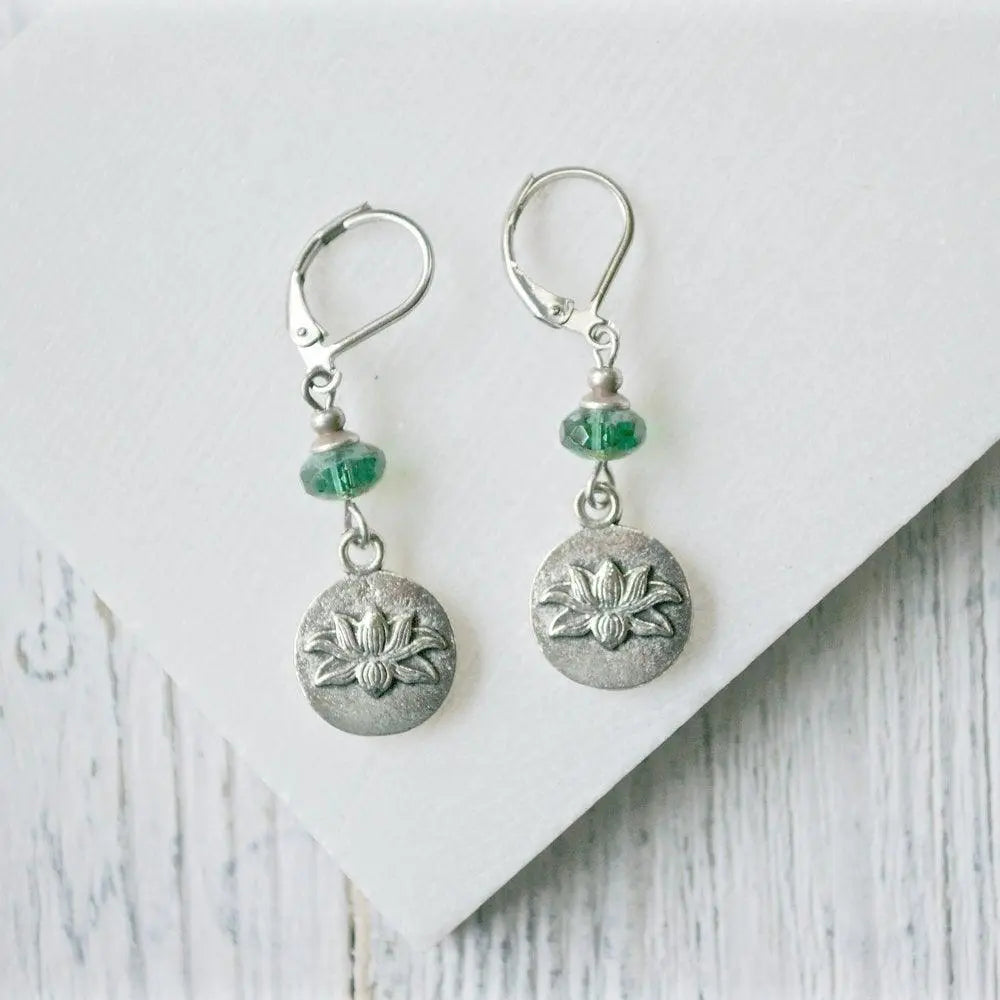 Pewter Charm Earrings with Czech Glass Beads - Uni-T