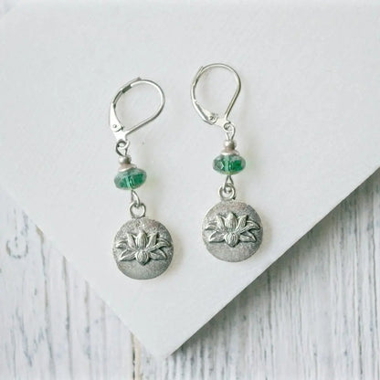 Pewter Charm Earrings with Czech Glass Beads - Uni-T