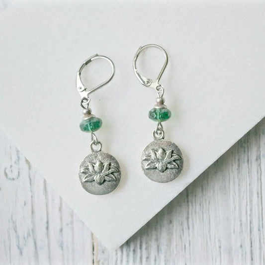 Pewter Charm Earrings with Czech Glass Beads - Uni-T
