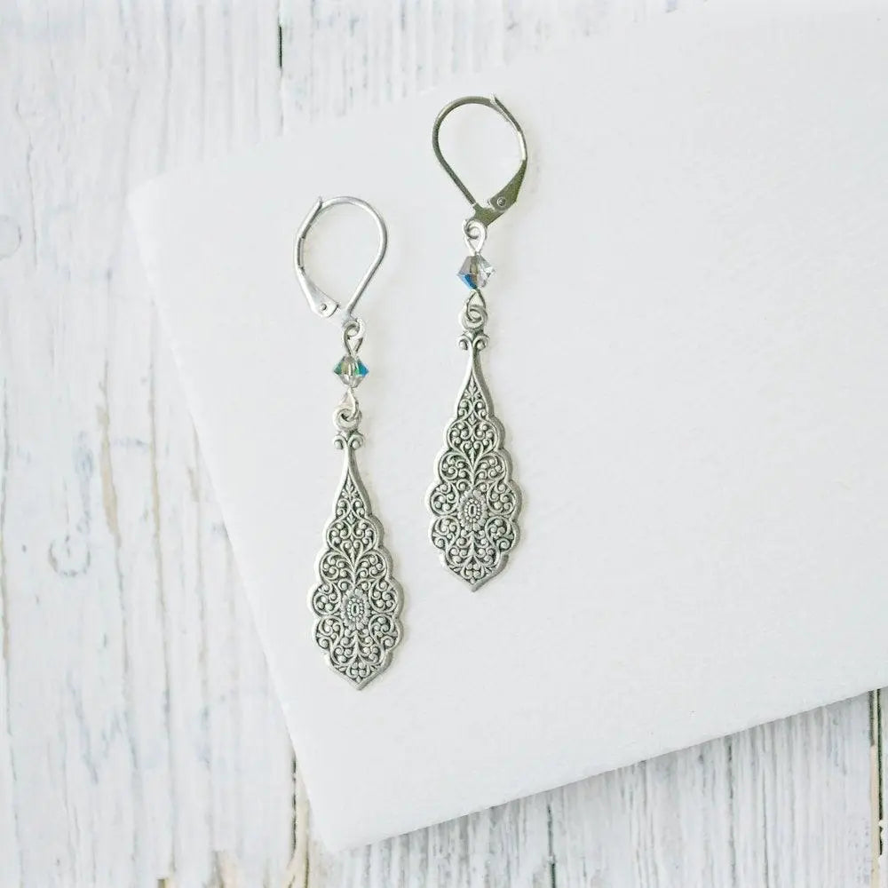 Pewter Charm Earrings with Czech Glass Beads - Uni-T