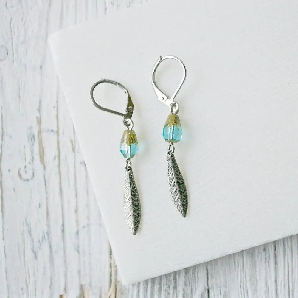 Pewter Charm Earrings with Czech Glass Beads - Uni-T