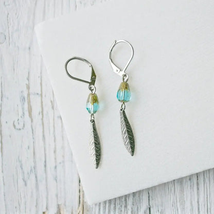 Pewter Charm Earrings with Czech Glass Beads - Uni-T