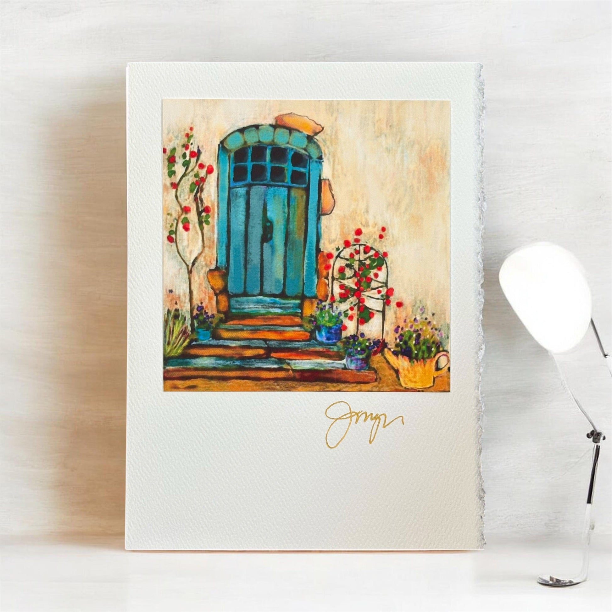 Art Greeting Card featuring vibrant door and garden scene