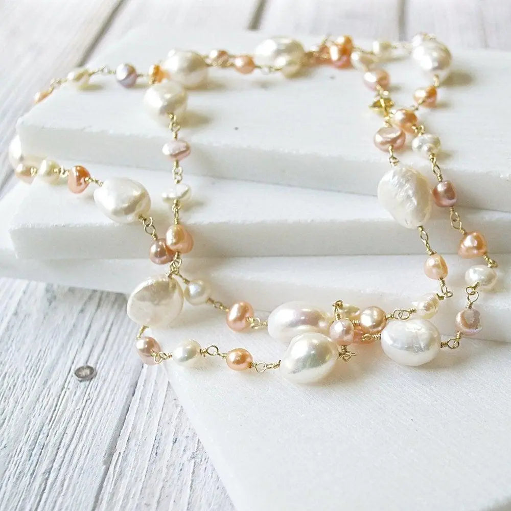 Pink Stones With Pearl Necklace - Uni-T