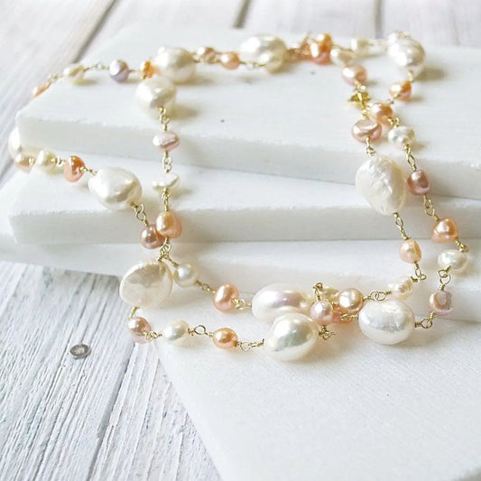 Pink Stones With Pearl Necklace - Uni-T