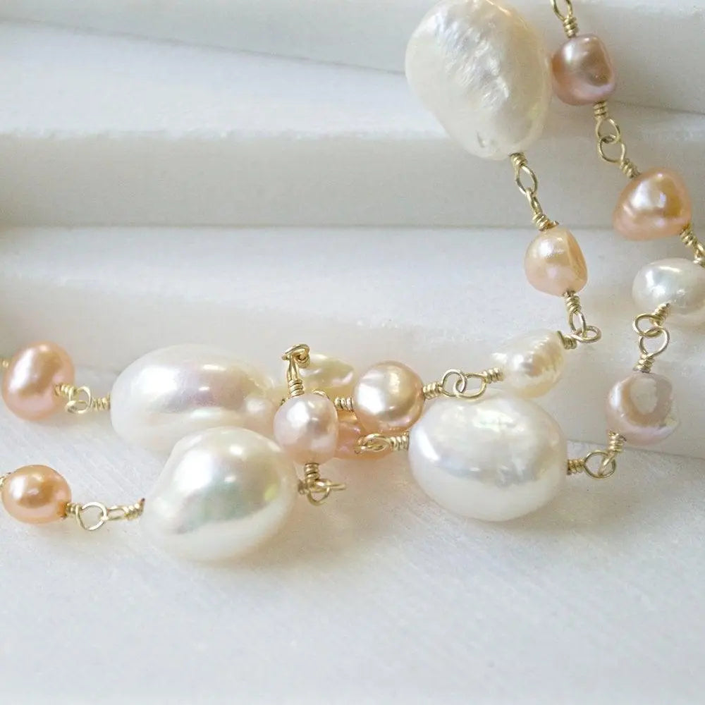 Pink Stones With Pearl Necklace - Uni-T