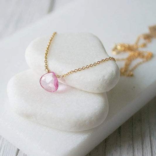 Pink Topaz Gemstone & Gold Fill Necklace - Uni-T
