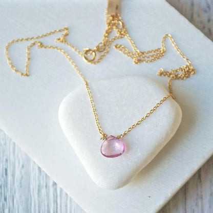 Pink Topaz Gemstone & Gold Fill Necklace - Uni-T