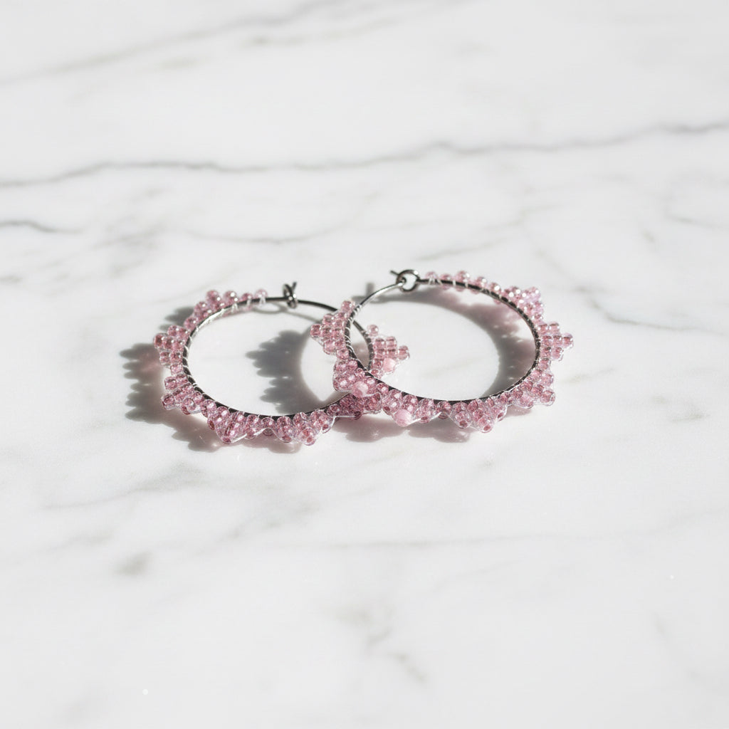 Beaded Hoop Brass Earrings***