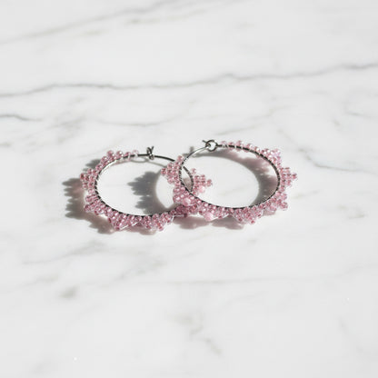 Beaded Hoop Brass Earrings***