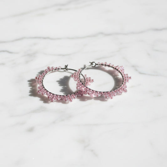 Beaded Hoop Brass Earrings***