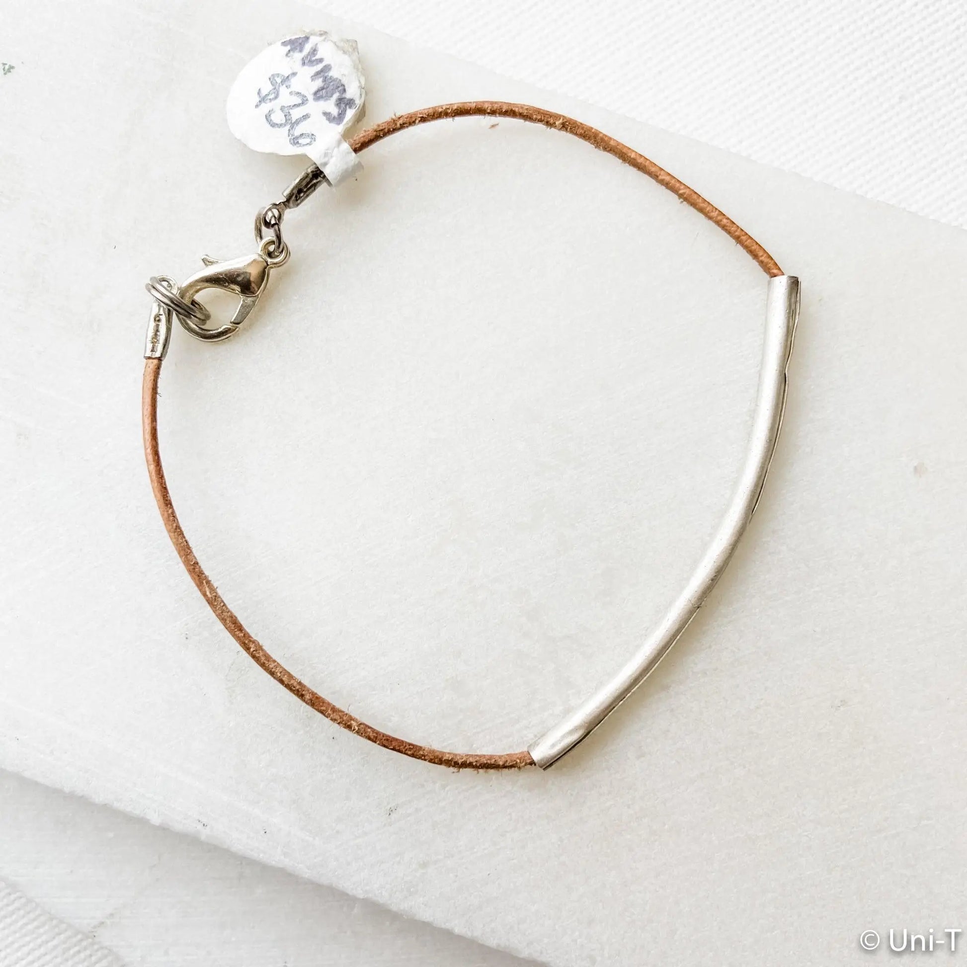 Precious Metal Clay Silver Bar on Suede Cord Bracelets - Uni-T