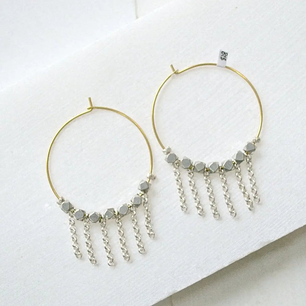 Pyrite Hoop with Dangle Chains Earrings - Uni-T