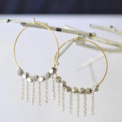 Pyrite Hoop with Dangle Chains Earrings