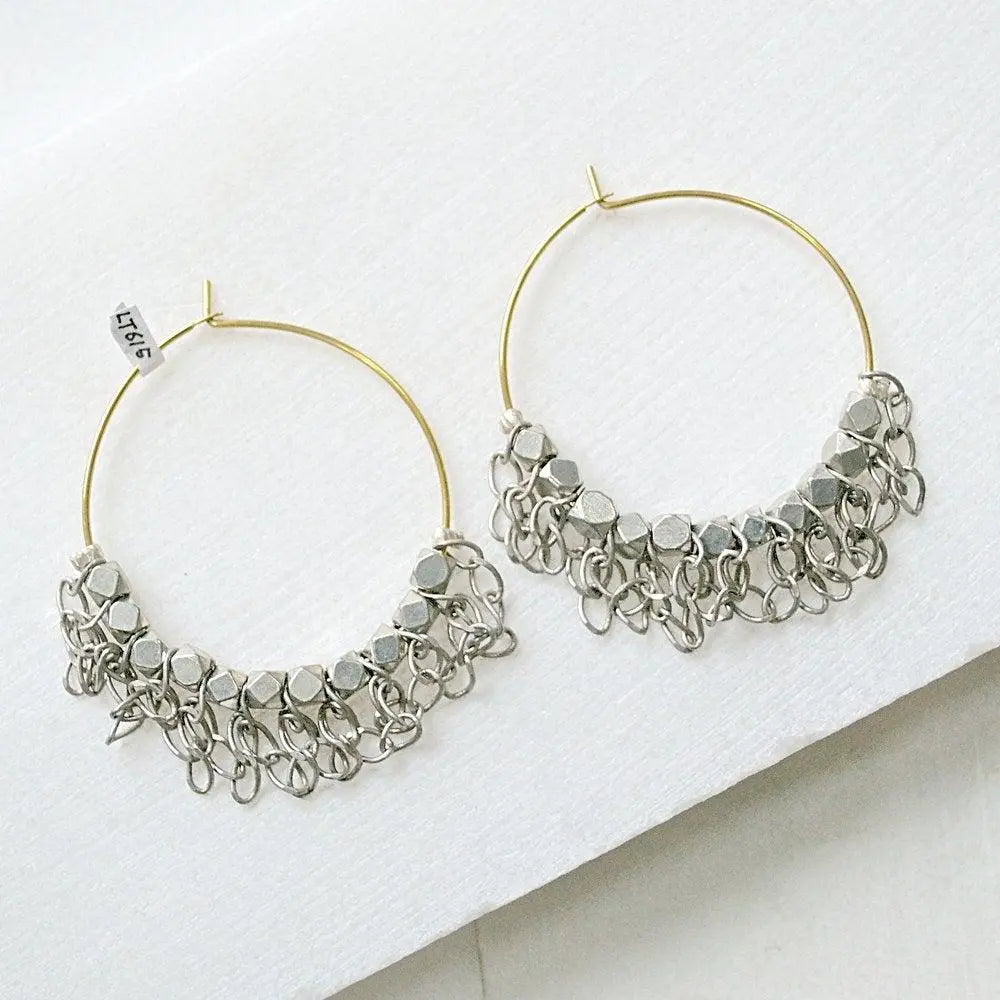 Pyrite Hoop with Jumbled Chains Earrings - Uni-T
