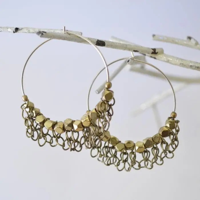 Pyrite Hoop with Jumbled Chains Earrings - Uni-T