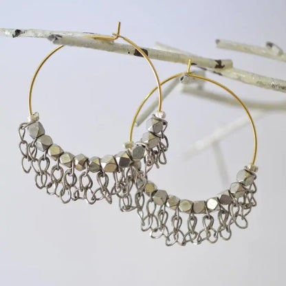Pyrite Hoop with Jumbled Chains Earrings - Uni-T