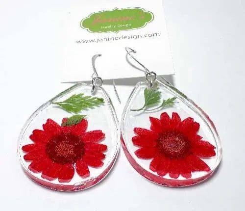 Red/Pink teardrop large Pressed Flower Earrings* Janine Gerade