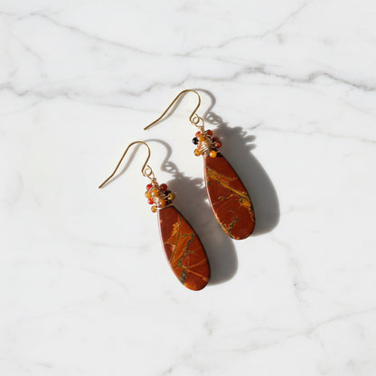 Natural Red Creek Jasper Teardrop Earrings***