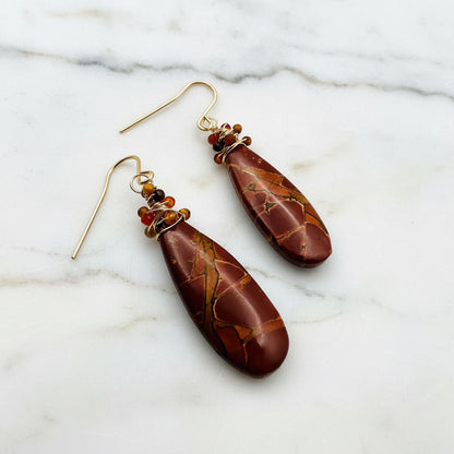 Natural Red Creek Jasper Teardrop Earrings***