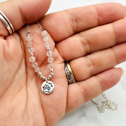 Rose Quartz Paw Print Necklace