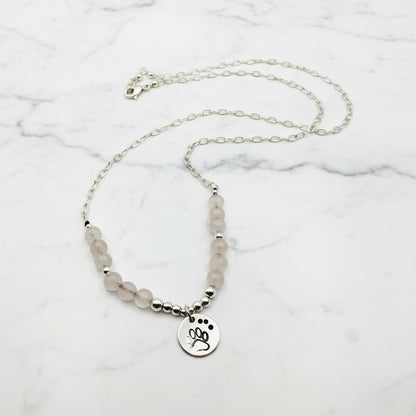 Rose Quartz Paw Print Necklace