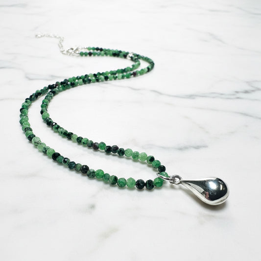 Dainty Beaded Ruby Zoisite Necklace***