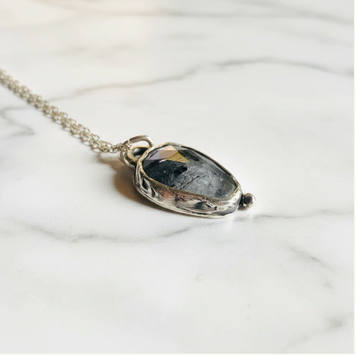 Rutilated Quartz Handcrafted Silver Pendant Necklace, Artisan Necklace