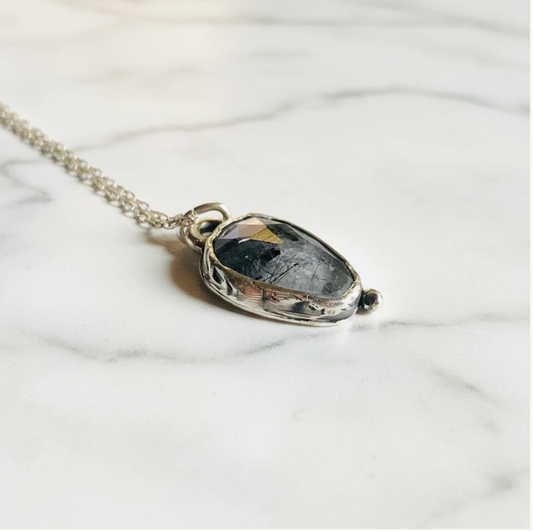 Rutilated Quartz Handcrafted Silver Pendant Necklace, Artisan Necklace