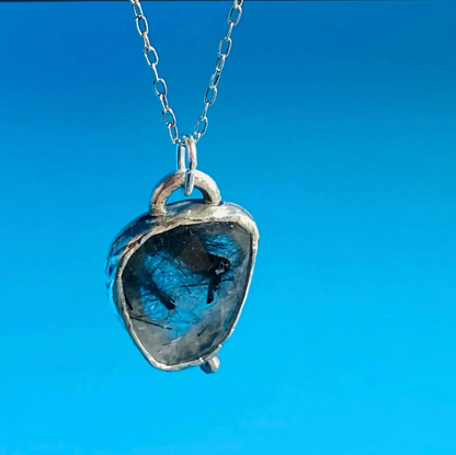 Rutilated Quartz Handcrafted Silver Pendant Necklace, Artisan Necklace