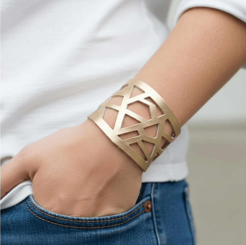 Platinum Barcelona Leather Cuff, Leather Bracelet