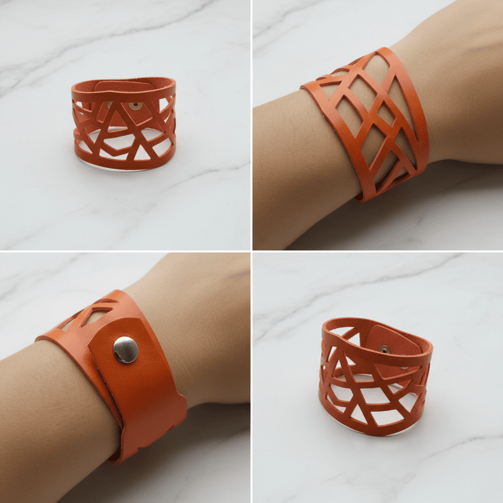 Orange Barcelona Leather Cuff, Leather Bracelet