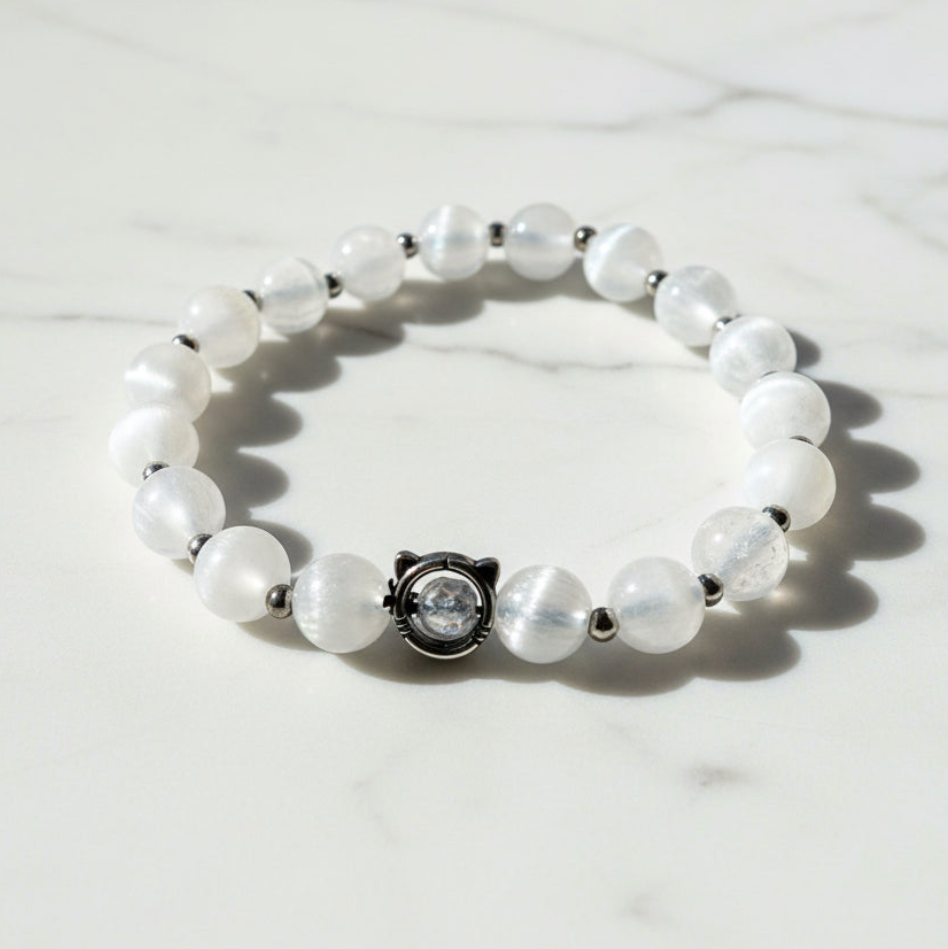 Angelita and Selenite Gemstone Stretch Bracelet